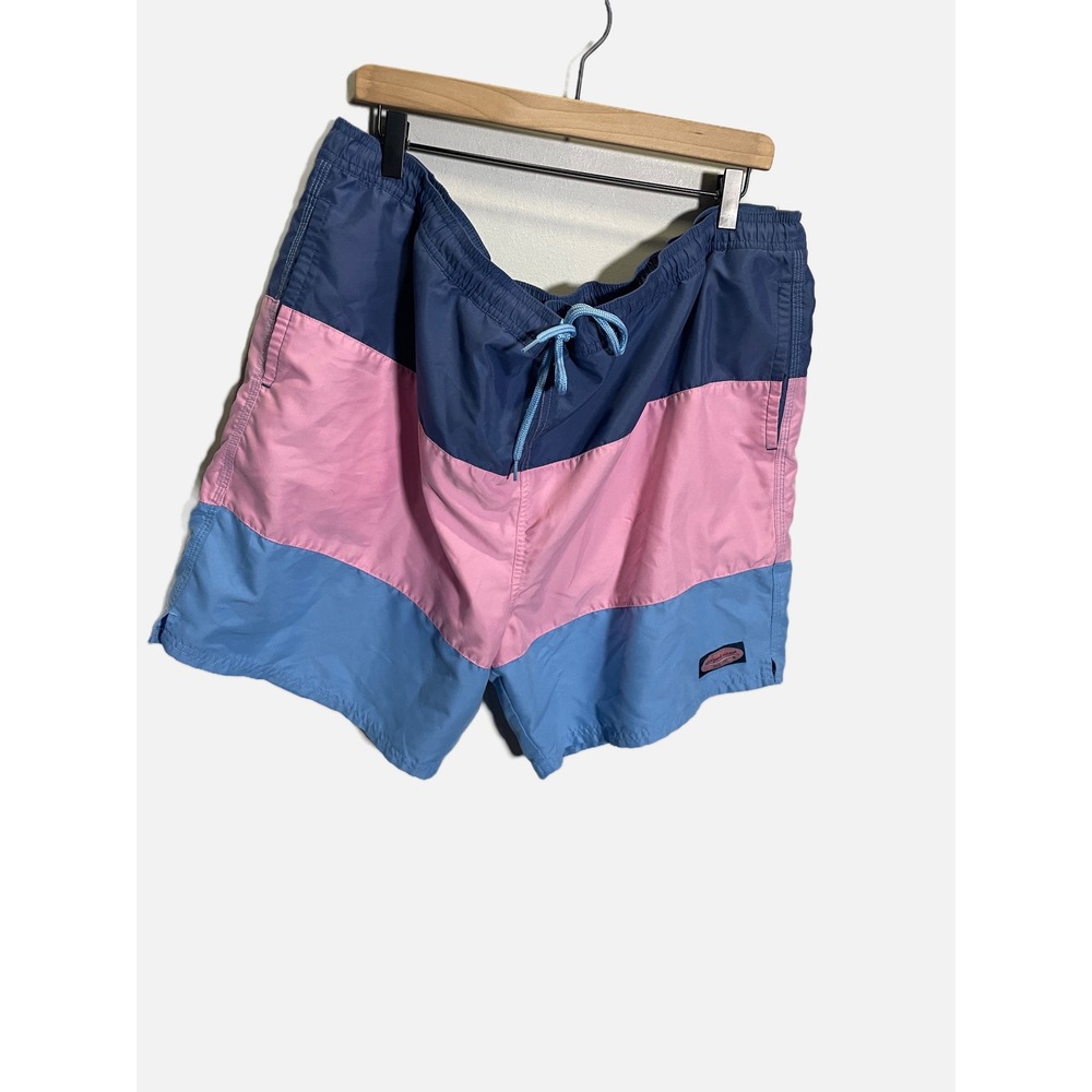 Vineyard Vines Swim Trunks Mens XXL Blue Pink Colorblock Board Shorts Preppy